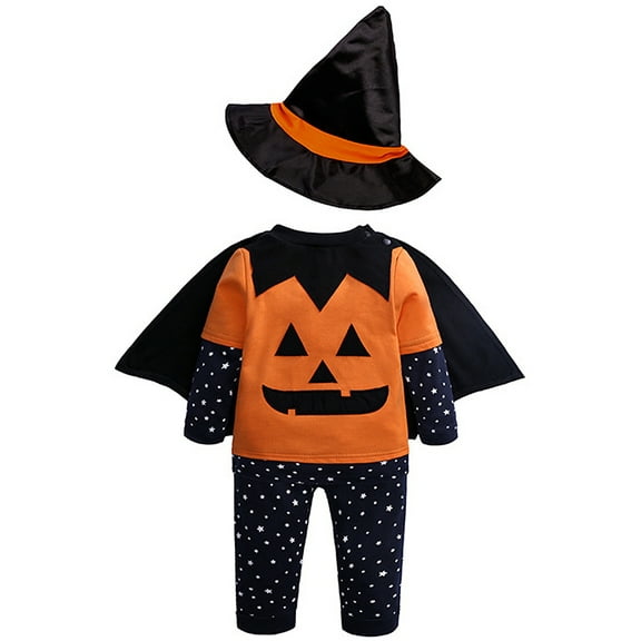 WIBACKER 4PCS Infant Halloween Baby Girls Boys Pumpkin Outfit Top   Pants   Wizard Hat   Bat Cape, Halloween Cosplay Costumes