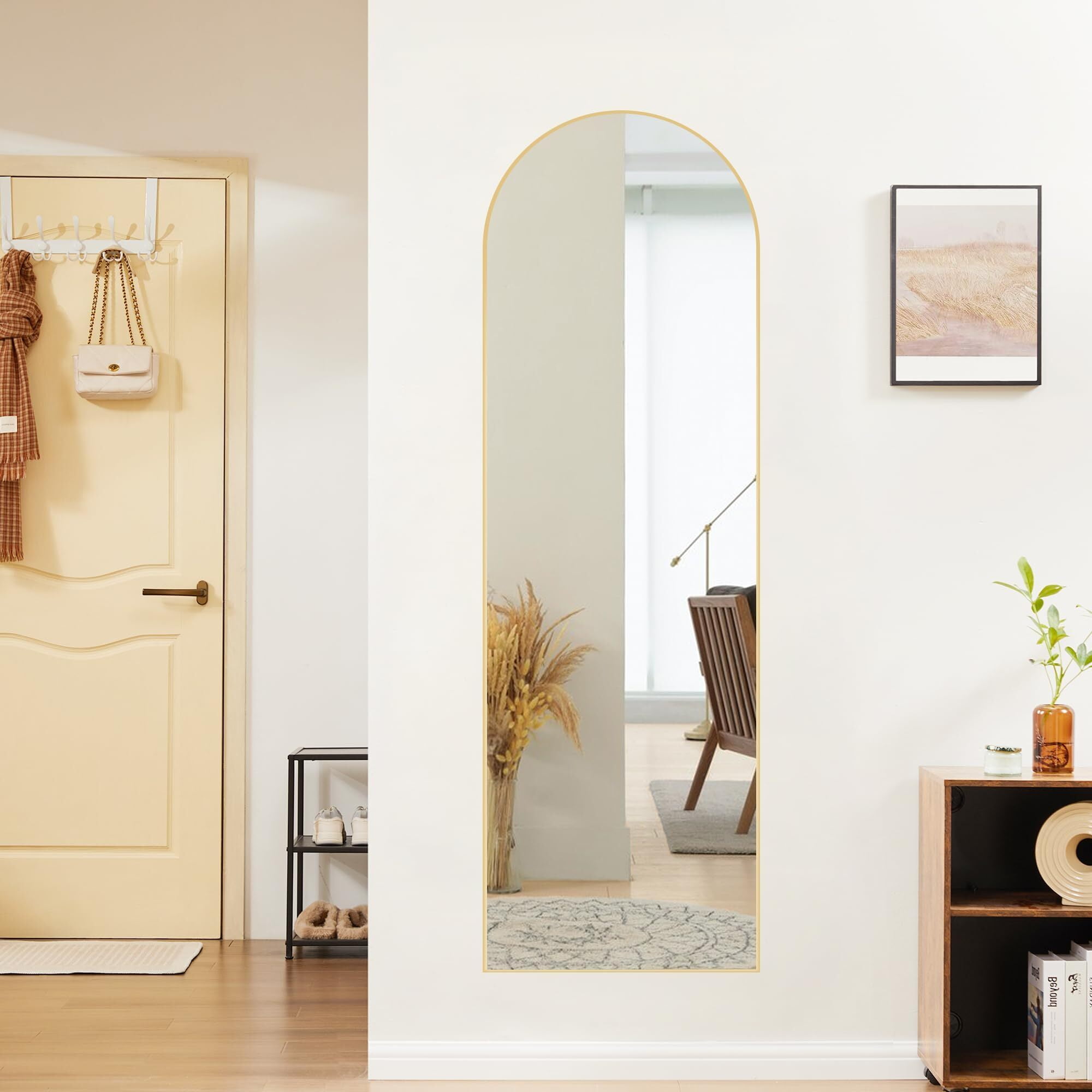 Anyrose 59.1"x16.1" Arched Full Length Mirror Free-Standing Floor Mirror with Aluminum Frame,Gold