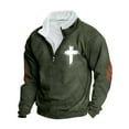 thumbnail image 3 of Pvkarhg Quarter Zip Sweatshirt for Men Big and Tall Long Sleeve Sweatshirts with Elbow Patches Loose Casual Stand Collar Pullover Tops Fall Winter Outfits Army GreenL, 3 of 4