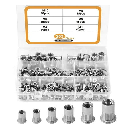 

205PCS Rivets Nut Insert Flat Head Threaded Nut Tool High-strength