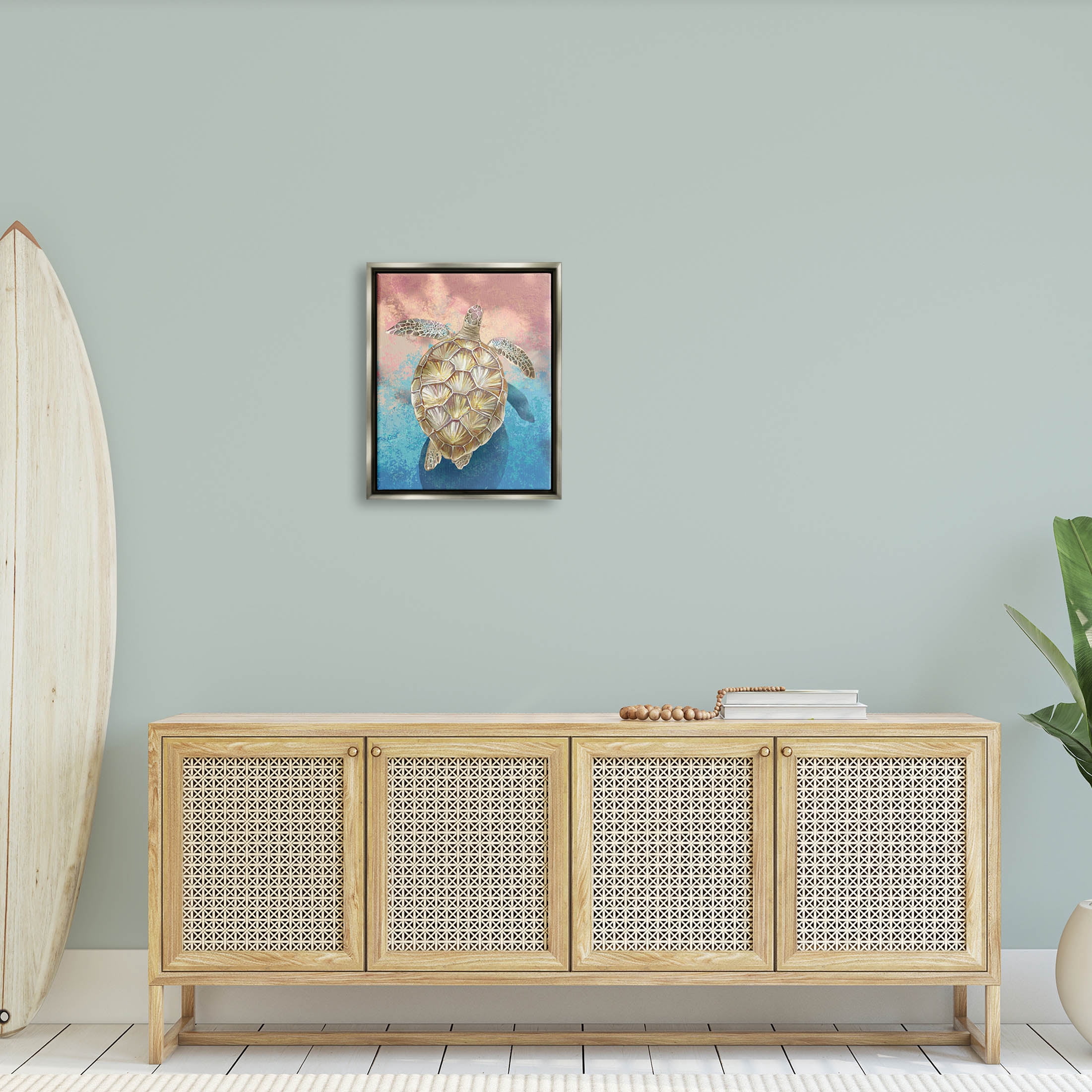 Stupell Industries Vivid Sea Turtle Swimming Painting Luster Gray Floating Framed Canvas Print Wall Art, Design by Ziwei Li