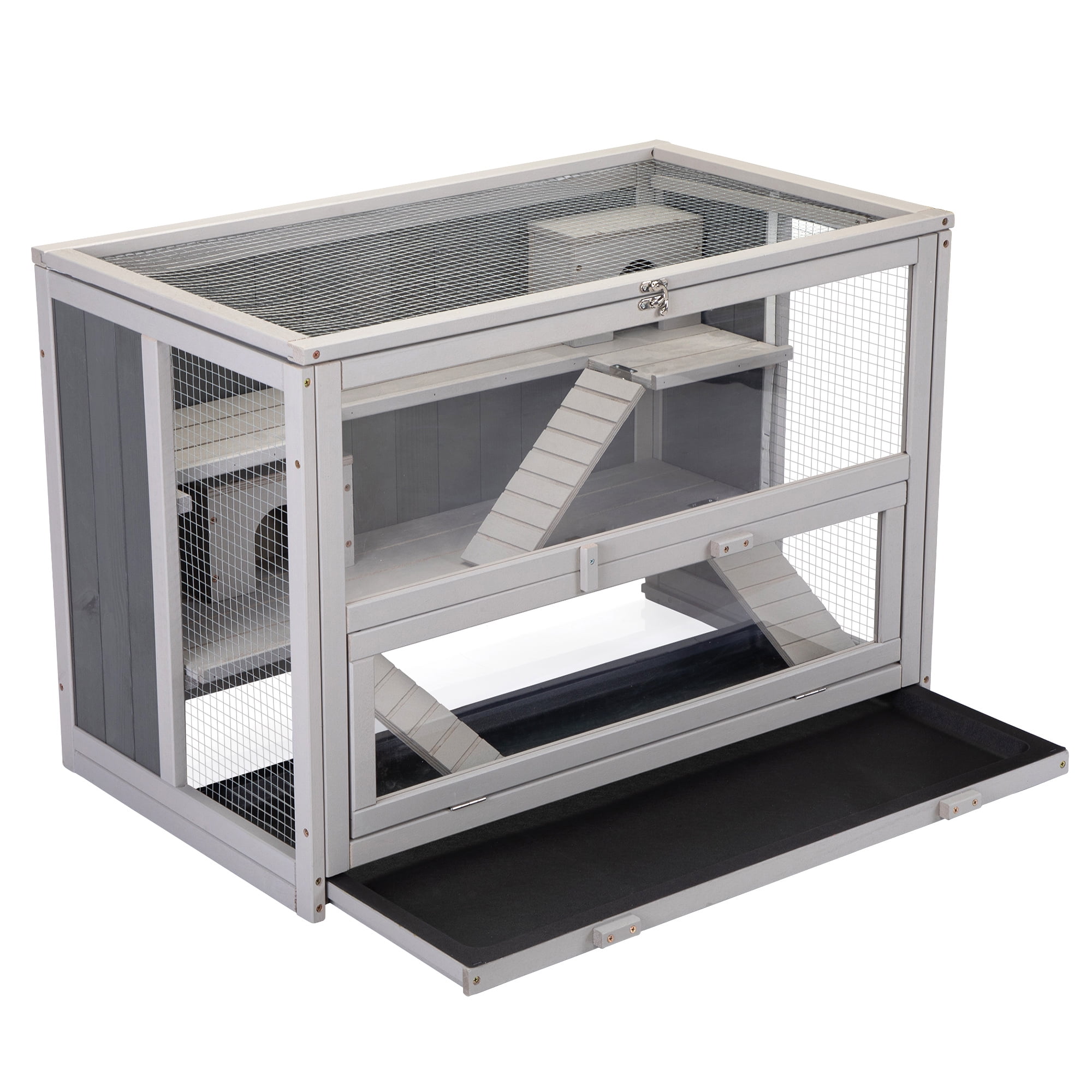 Pefilos 33" Wood Hamster Cage with Bridge, Rat House Cage-Leak Proof Plastic Tray Guinea Pig Hutch, Light Beige Pefilos 33" Wood Hamster Cage with Bridge, Rat House Cage-Leak Proof Plastic Tray Guinea Pig Hutch, Light Beige