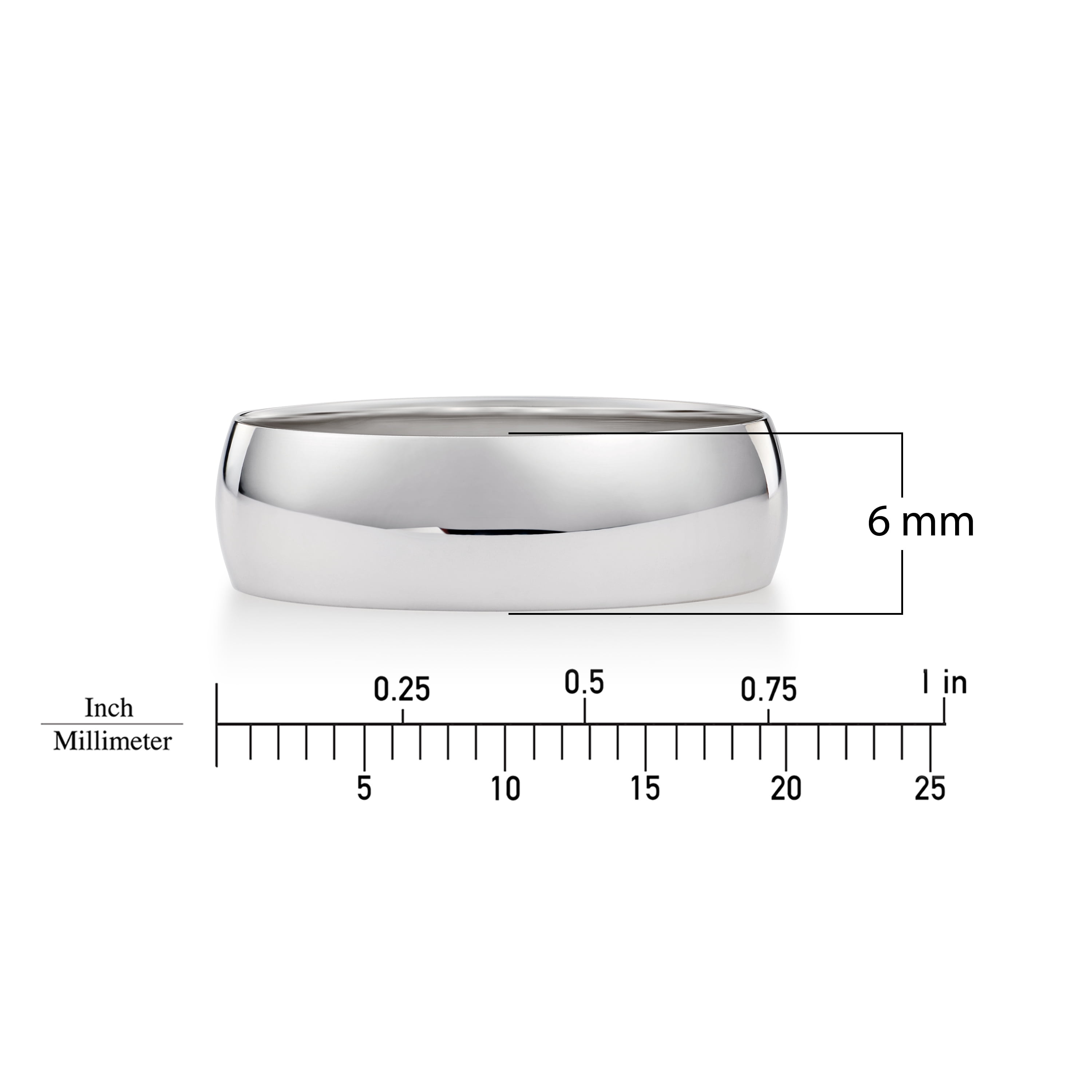 Men's 10K Solid Gold Wedding Band, 6mm, Classic Fit, High-Polish Ring, 10K White Gold (Stamped for Authenticity), Size 11.5