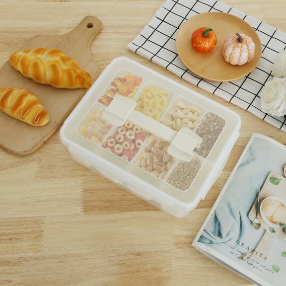 Divided Serving Tray with Lid and Handle Crystal Clear Snackle Box Container 8 Compartments Charcuterie Container Portable Snack Box Container Stackable Snack Platter for Fruits Snacks Candy Nuts