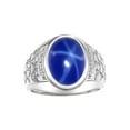 thumbnail image 1 of RYLOS Men's Rings 14K White Gold Nugget Ring with Cabochon Gemstone & Diamonds Blue Star Sapphie Rings For Men Size 10, 1 of 7