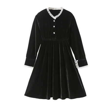 

LBECLEY Girls Dresses Teen Girls Toddler Girls Lace Long Sleeve Dress Crew Neck Midi Fall Vintage Plain Princess Dress for Dresses Toddler Girl Outfit Black 150