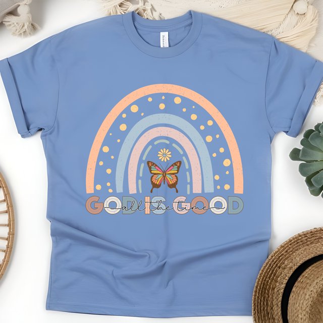 God Is Good All The Time Rainbow Christian Graphic T-Shirt, CarolinaBlue, Size L