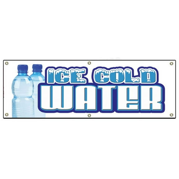 Ice Cold Water Banner 24" X 72" Heavy Duty 13 Oz Vinyl Banners with Grommets Single Sided