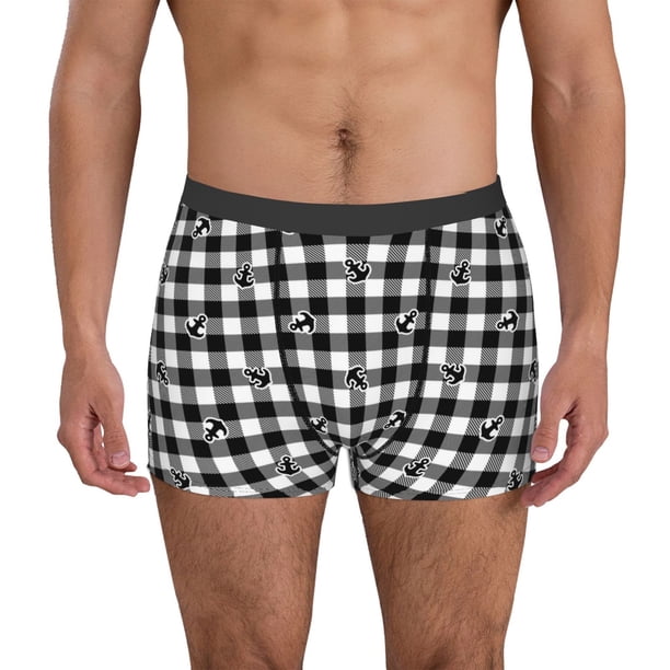 Fotbe Black Tartan Plaid Calzoncillos Tipo Boxer con Bolsa de Soporte Total para Hombre, X-Temp Fresco, Transpirable y de Secado Rápido-Large