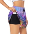 thumbnail image 1 of Balery Colorful Purple Cosmos Flower Pantalones cortos deportivos para mujer con forro y dos bolsillos, elásticos, para entrenamiento, gimnasio, yoga-Large, 1 of 7