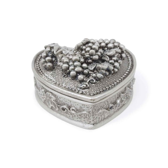 Supreme Housewares Vintage Grape Heart Pewter Jewelry Trinket Box