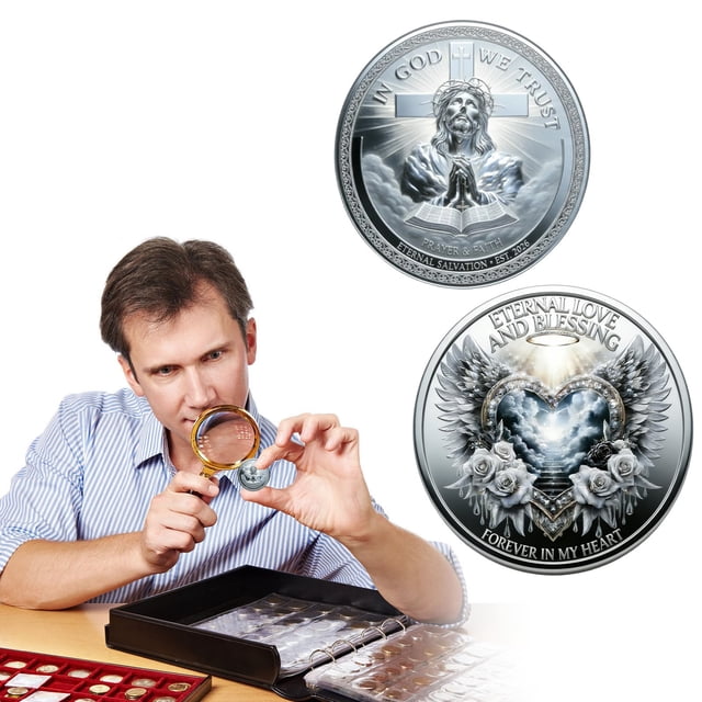 Moneda conmemorativa de Yahvé, la Luz Viviente, que simboliza el sufrimiento, la salvación y el amor supremo. Moneda conmemorativa de aleación.
