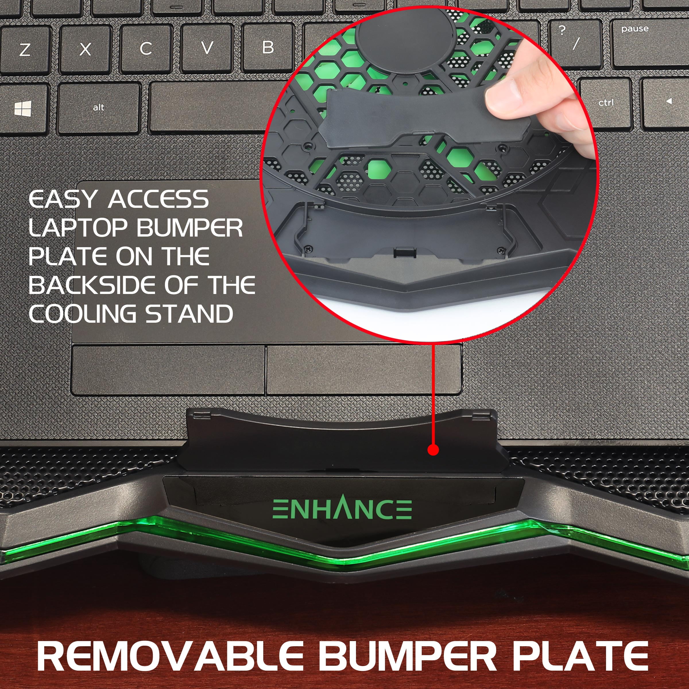 ENHANCE Cryogen 5 Gaming Laptop Cooling Pad Stand, Adjustable Height, USB Ports, 800 RPM - Green