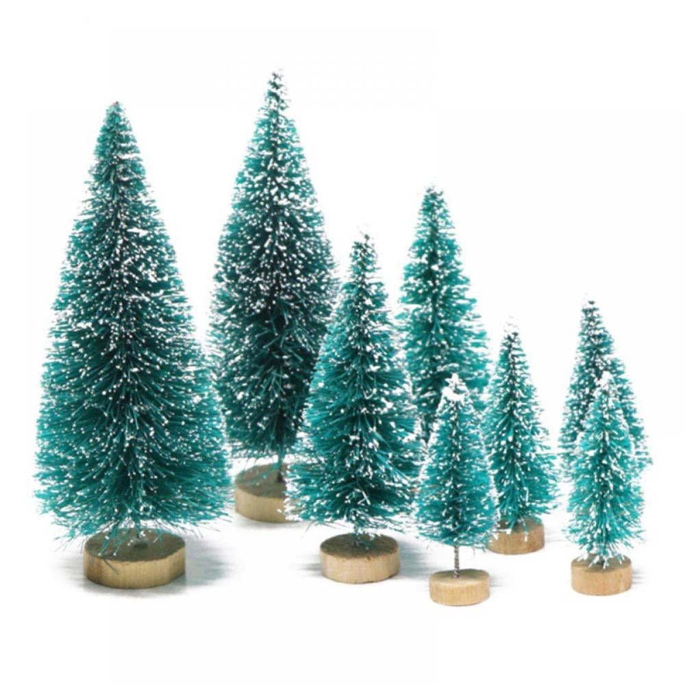 miniture snowing pin trees with Wooden Bases FOR Xmas Holiday Party Home Decor Mini Ornaments Tabletop Trees Miniature Christmas Tree 4PCS-geen