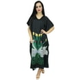 thumbnail image 6 of Bimba Women's Swan Print Black Satin Maxi Kaftan Party Beach Coverup Caftan-4, 6 of 8