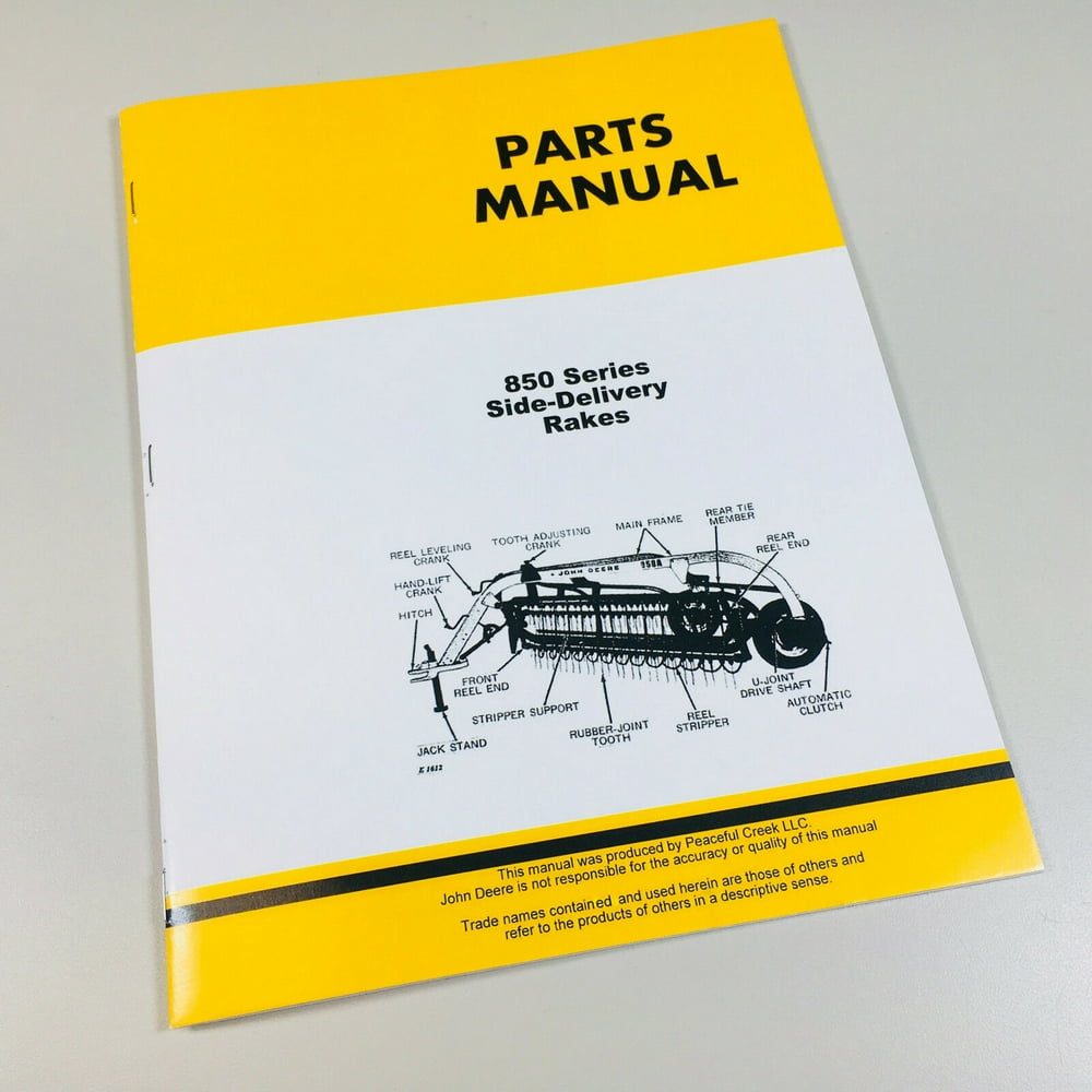 Parts Manual For John Deere 850 Side Delivery Rake - Walmart.com ...