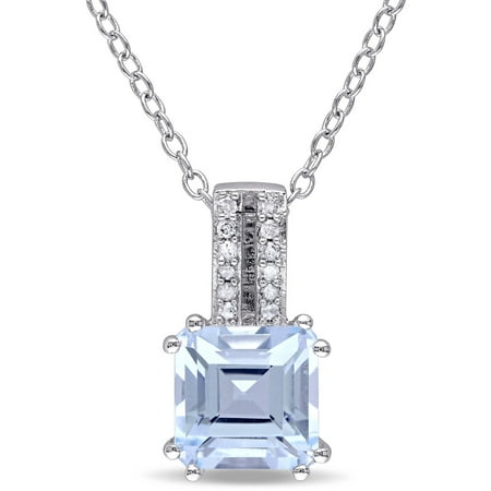 Tangelo 2 Carat T.G.W. Blue Topaz and Diamond-Accent Sterling Silver Fashion Pendant, 18