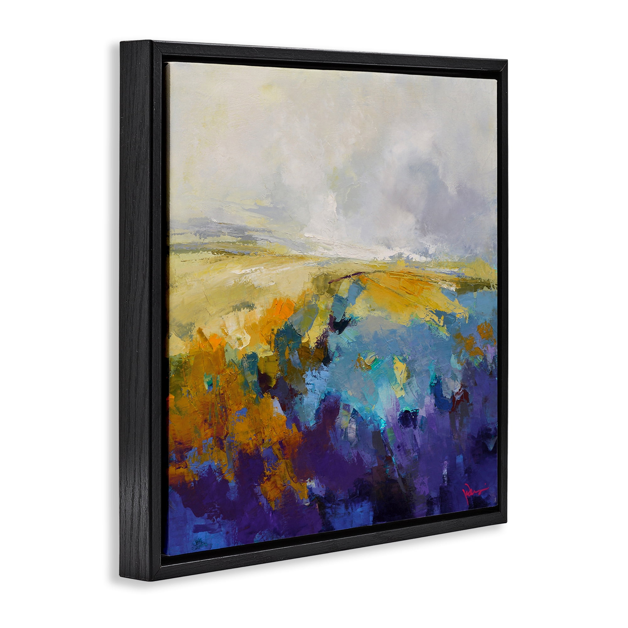 Stupell Industries Expressive Country Field Landscape Painting Black Floater Framed Canvas Art Print Wall Art, 18 x 18