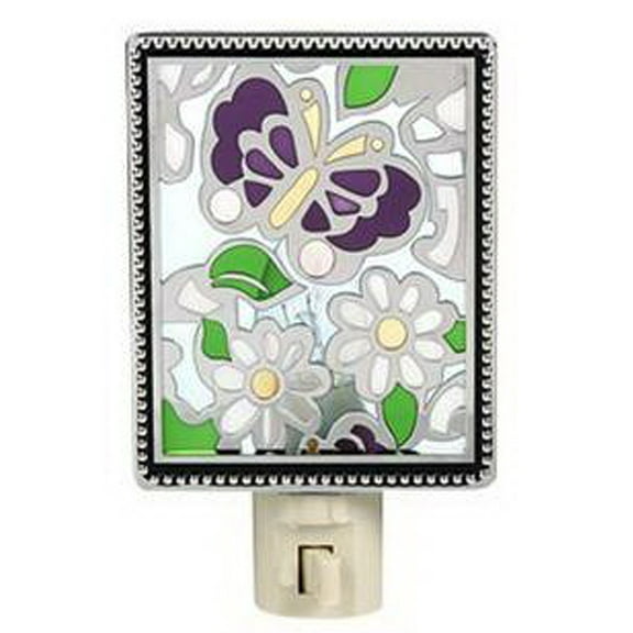 Butterfly & Flowers Stained Glass NightLight by Ganz