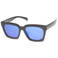 thumbnail image 2 of sunglassLA Unisex Bold Oversized Horn Rimmed Flash Mirror Flat Lens Square Sunglasses (Black / Blue Mirror) - 64mm, 2 of 4