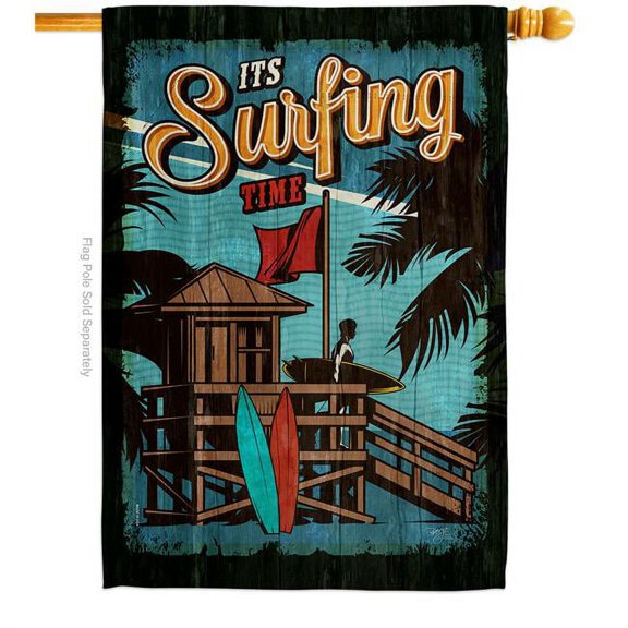 Breeze Decor H106092-BO Surfing Time Sports Surf 28 x 40 in. Double-Sided Decorative Vertical House Flags for Decoration Banner Garden Yard Gift