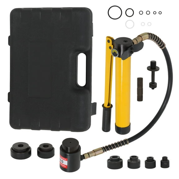 10 Ton 1/2-2 inch Hydraulic Knockout Punch Driver Tool Kit with 6 Dies Hole Complete Tool Electrical Conduit Hole Cutter Set