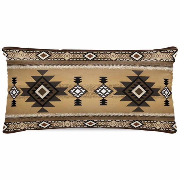 Brown Southwest Satin Pillowcase for Hair and Skin with Zipper, Soft Breathable Cooling Silk Pillow Cases, Boho Aztec Ethnic Abstract Geometric Throw Pillow Covers King Size 20"x40"