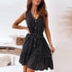 thumbnail image 4 of Vestido sexy para mujer sin mangas con cuello en V y lunares con botones en la parte delantera y cinturón Fridja  nalpqowj4775, 4 of 9