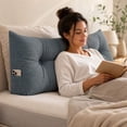 thumbnail image 7 of QISIWOLE Blue Dorm Twin Headboard Wedge Pillow, 31.5x15.7in Handmade Support Backrest Large Bolster Cushion with Two Large Side Pockets and Removable Cover, 7 of 7
