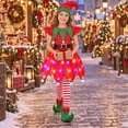 thumbnail image 5 of REDARER Girls Christmas Elf 5PCS Set Holiday Cosplay Outfit with Flutter Sleeve LED Dress Elf Hat Striped Socks Elf Shoes and Waist Belt,13-14 Years, 5 of 5