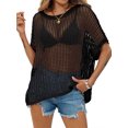 thumbnail image 2 of Womens Crochet Sweater Tops Batwing Short Sleeve Oversized Boat Neck Boho Knit Summer Beach Cover Ups, 2 of 6
