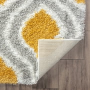 Contemporary 4x6 Area Rug Shag Thick (4 x 53) Geometric Gold, Silver Indoor Rectangle Easy to Clean