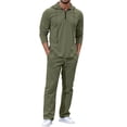 thumbnail image 2 of SOOMLON Matching Set Men Big and Tall Zip Long Sleeve Hoodie Shirt Elastic Waist Linen Pants Summer 2 Piece Outfits Sets, 2 of 6