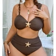 thumbnail image 4 of Sakmal Tummy Control Womens Bikini Sets Plus Size Padded Swimwear Brown Solid Summer Womens Swimsuits XXL, 4 of 8