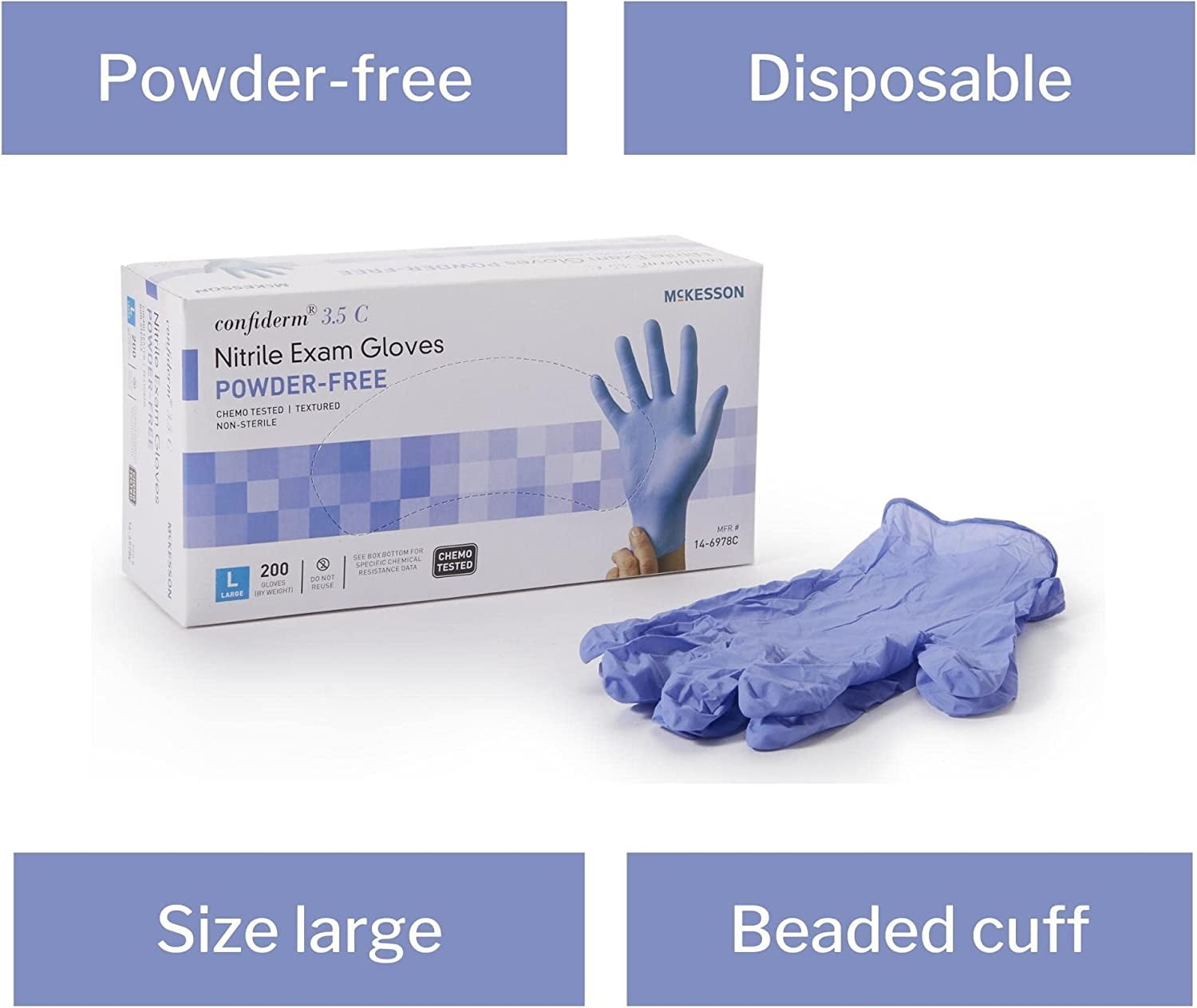 McKesson Confiderm 3.5C Nitrile Exam Glove, LARGE, Chemo Tested, 14-6978C - Box of 200