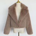 thumbnail image 6 of Women's Faux Fur Cropped Jacket Long Sleeve Open Front Lapel Winter Jacket Shaggy Warm Short Outerwear Fall Clothes, 6 of 7