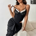 thumbnail image 2 of Corset Tops for Women, Ruffled Lace V Neck Lace Mesh Bustier, Spaghetti Strap Night Party Cami Cropped Tops Womens Camisoles with Built in Bra Black S, 2 of 8