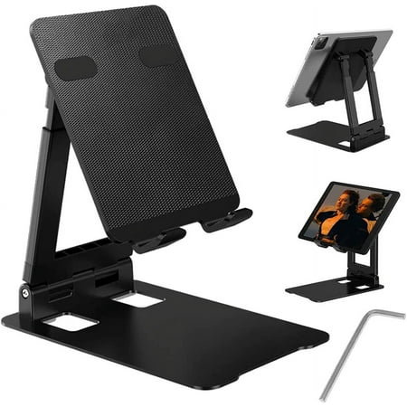 Foldable & Adjustable Tablet Stand, [2021] Dual Tube Aluminum Solid Desktop Tablet Pad Stand Metal Holder Cradle Dock, Compatible with iPad, Surface Pro, Tab, Phones, E-Reader, 4 -13''