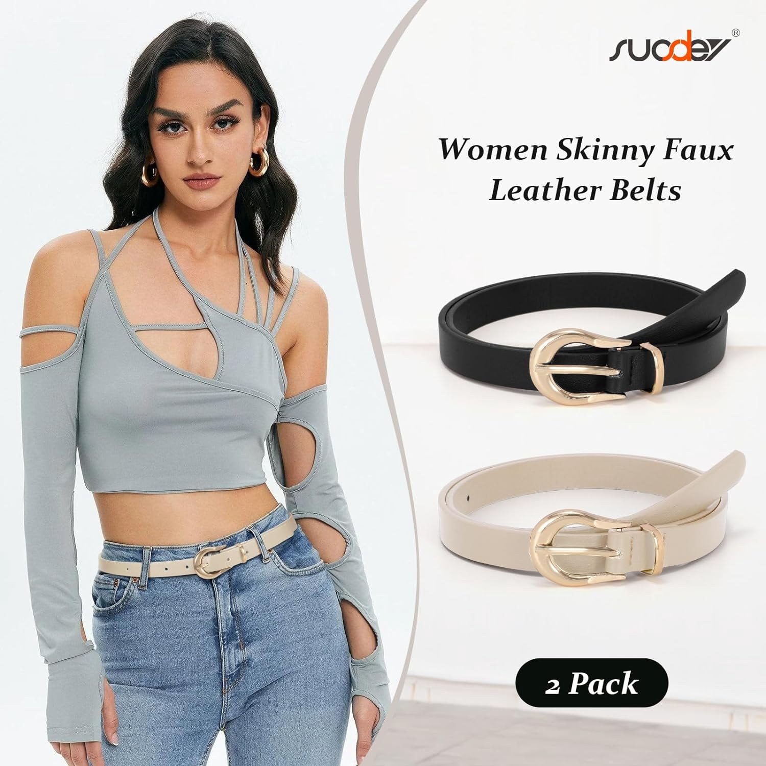 1258 Women\'s 2 Pack Reversible Leather Belt Thin Waist For Jeans Pants s-l1200.jpg main image 3