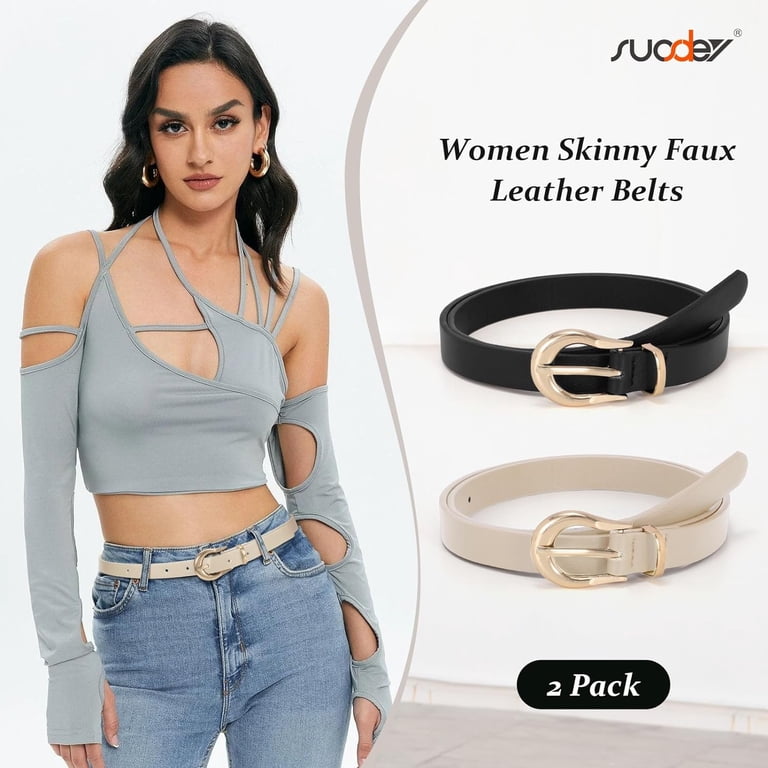 2 Pack Women Skinny Belt Thin Waist Belt with Fashion Gold  display picture 2