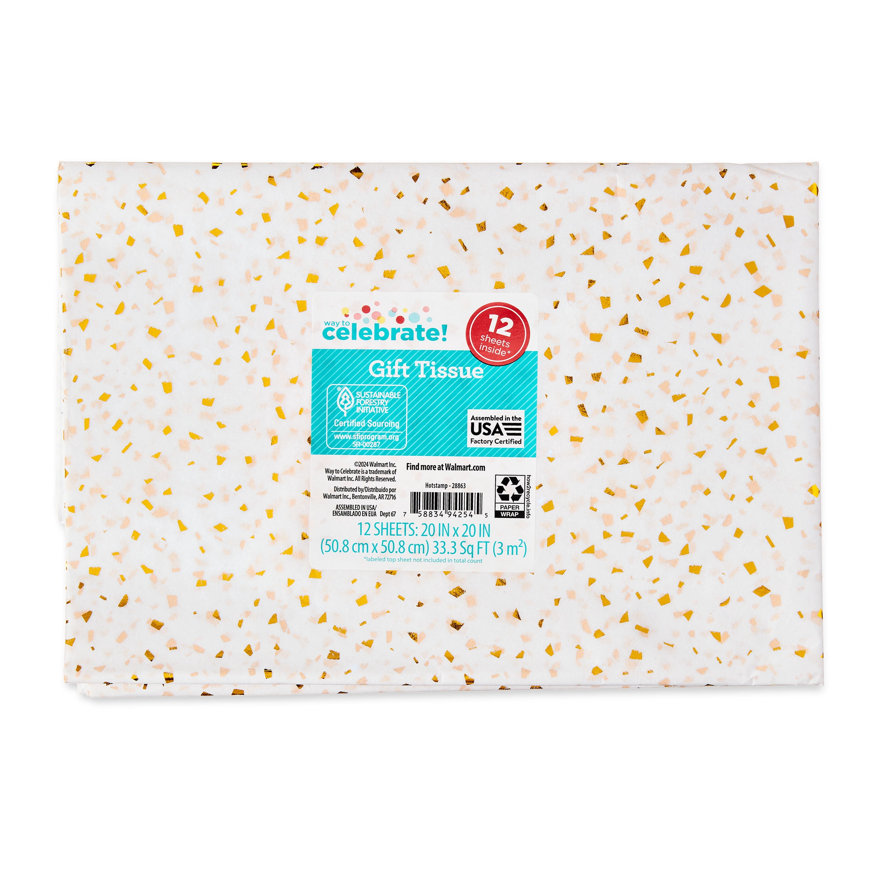 Way To Celebrate Gold Hotstamp Gift Wrap Tissue Paper, 12 Count