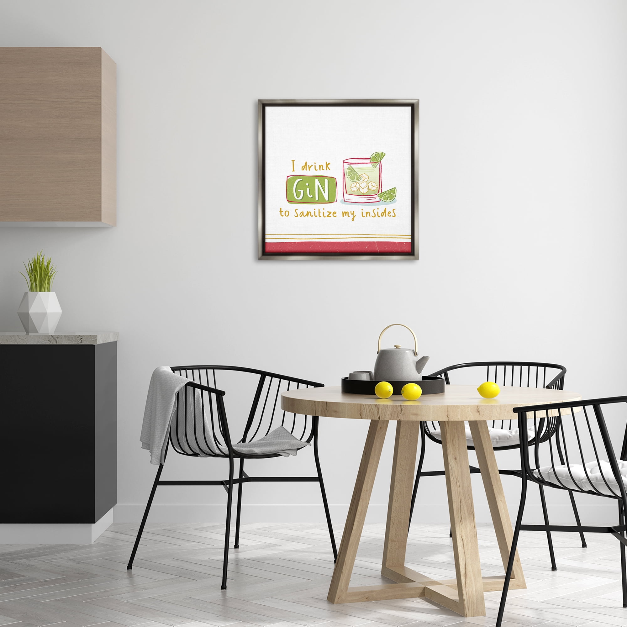 Stupell Industries Funny Gin Phrase Food & Beverage Painting Gray Floater Framed Canvas Art Print Wall Art, 25 x 25
