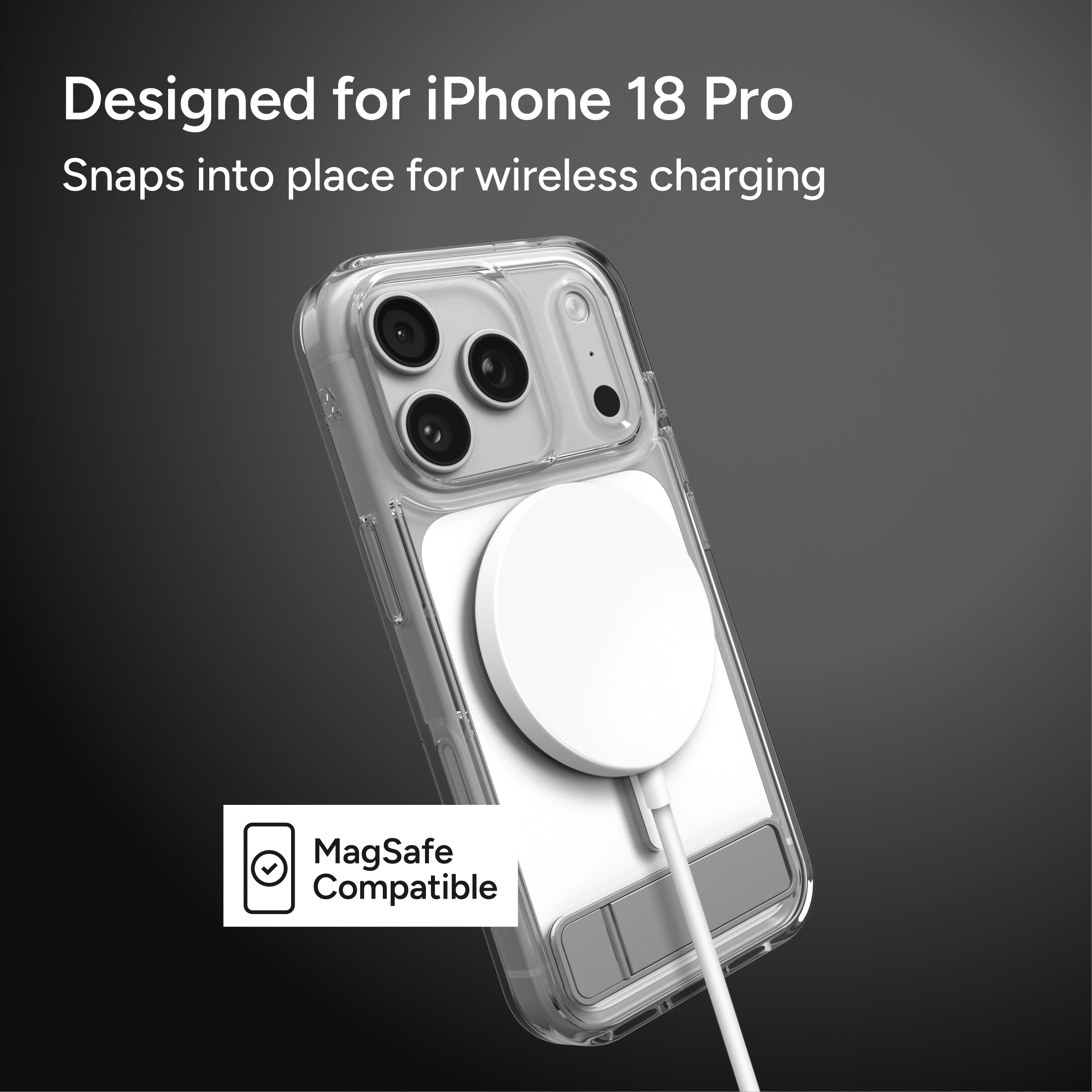 ZAGG Clear Snap with Kickstand - Apple iPhone 18 Pro & 17 Pro Clear Case with MagSafe and Built-In Kickstand