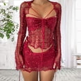thumbnail image 3 of Suéteres De Punto Bra Top Cardigan Mini falda para mujer estilo Y2k con cordones traje de playa Kuymtek Rojo T S para Mujer, 3 of 6