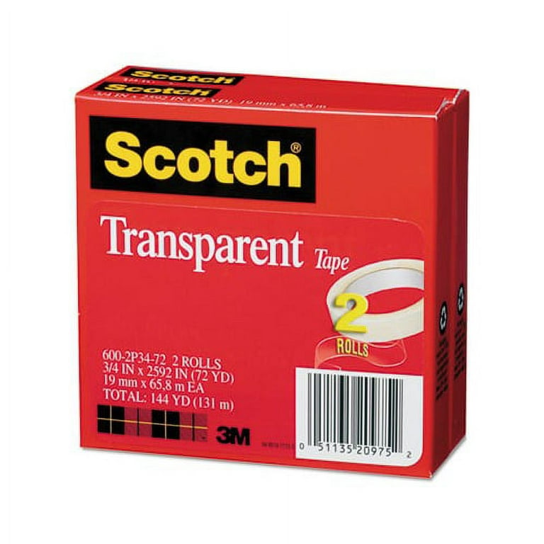 3M Scotch Transparent Tape, 3 Core, 0.75 x 2592