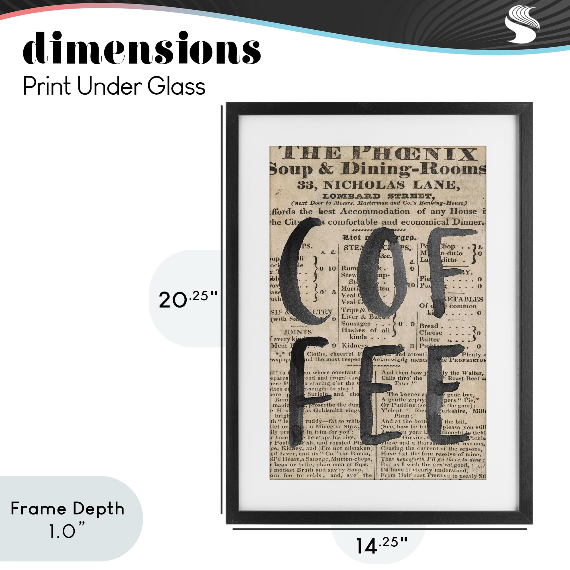 Stupell Industries Vintage Coffee Newspaper Black Framed Print Under Glass, design by Lucille Price