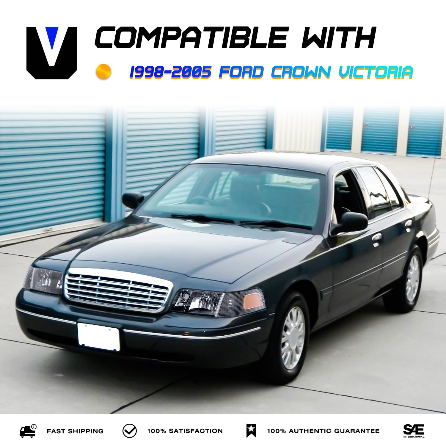 Fit 1998-2011 Ford Crown Victoria Headlights+Corner Signal Lamp Set LH+RH