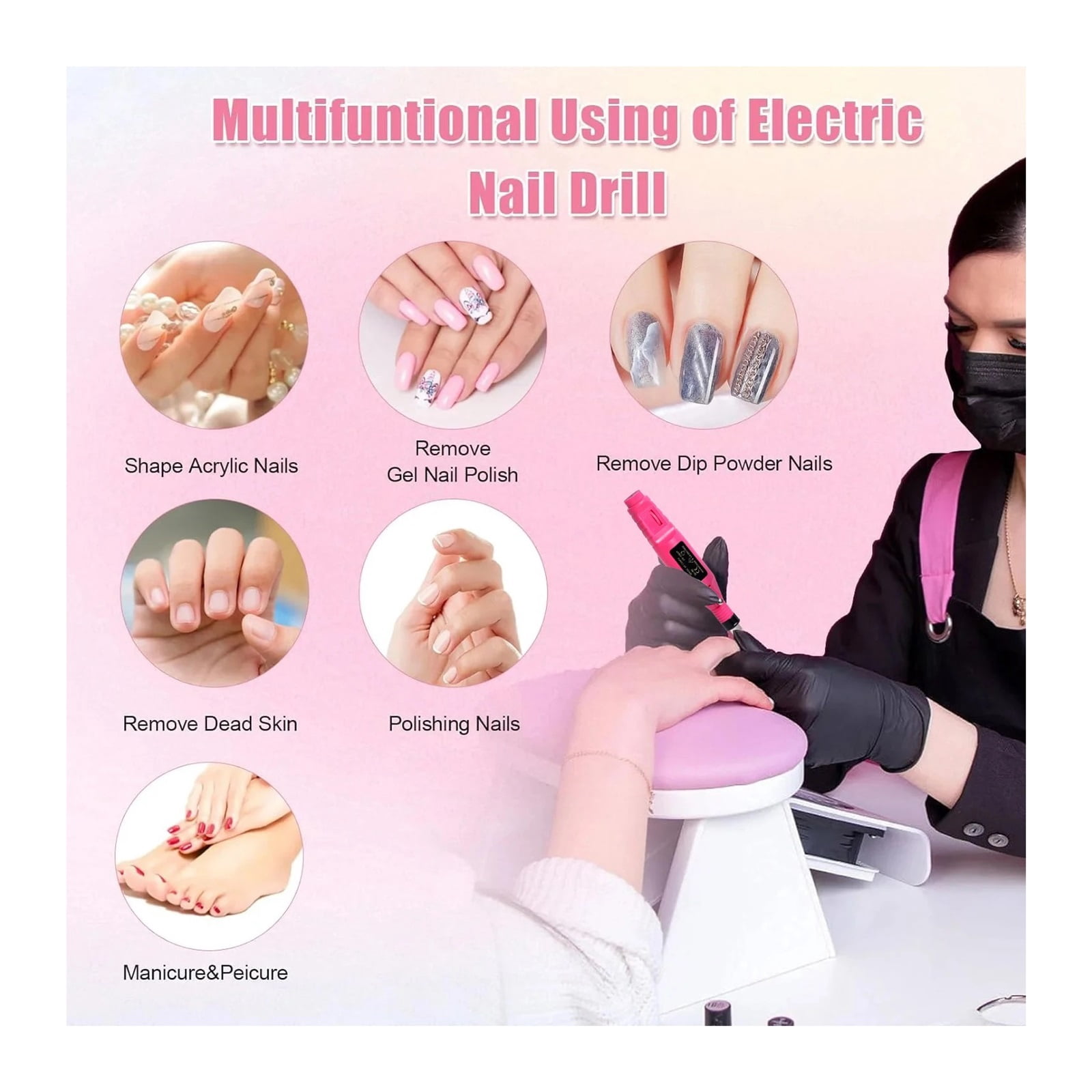 Acrylic Nail Drill Kit Electric Nail File 20000 RPM Portable Electric Nail Drill Bits Gel Remover Nail Tools