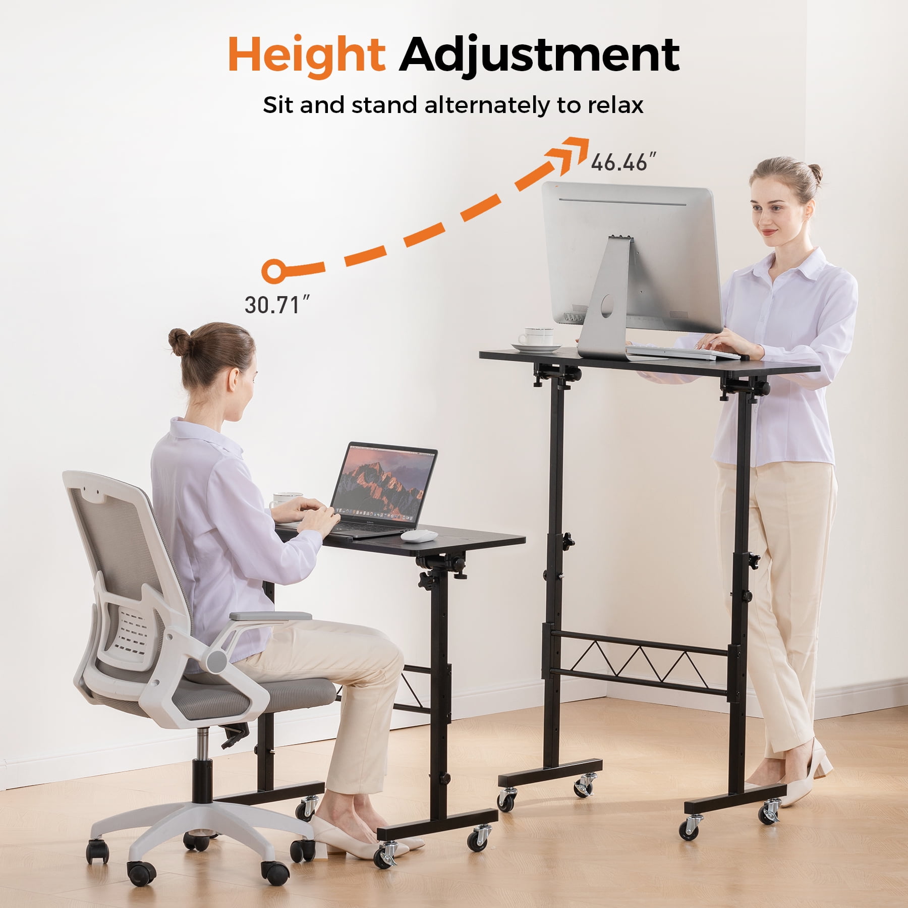 EXRACING Portable Standing Desk with Tiltable Top, Small Mobile Laptop Table with 31.5" x 15.75" Surface, Rolling Desk for Home Office or Walking Pad, Black