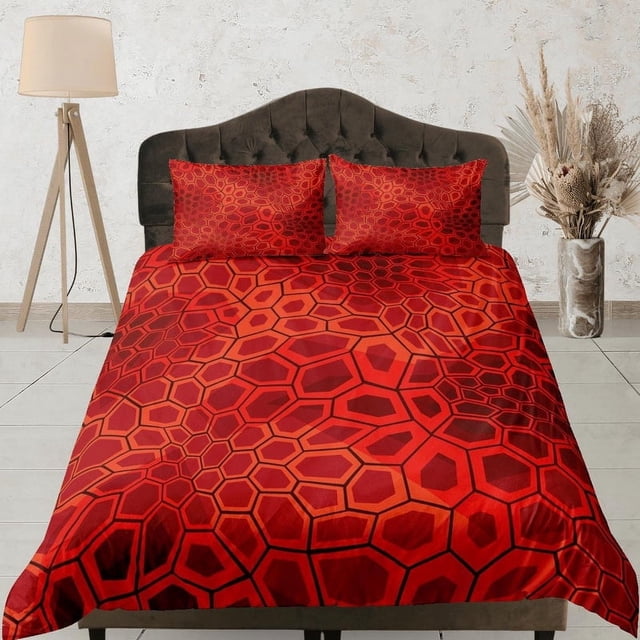 Moderno Geométrico Rojo Funda Nórdica Colorido Dormitorio Juego de Cama Completo Diseño Abstracto
